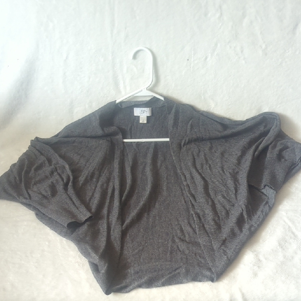 LOFT Gray Open Front Cardigan